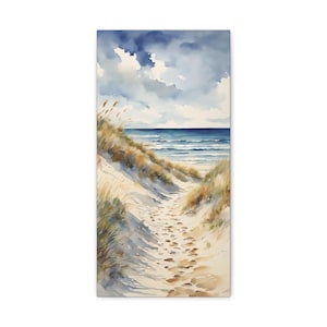 Belle vue sur les dunes de la plage, marche vers l&#39;océan, impression sur toile étroite, art mural parfait pour la plage, merveilleux cadeau de pendaison de crémaillère