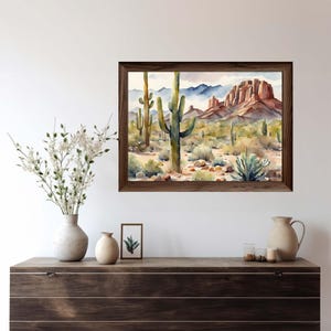 Desert Painting Arizona Watercolor Landscape Saguaro Desert Poster Arizona Wall Art image 6