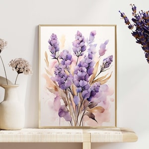 Lavender Painting Purple Flowers Watercolor Floral Wall Art Botanical Art Fine Art Print Giclee