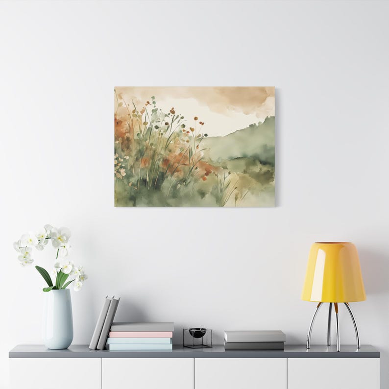 Rust and Sage Green Wildflowers Gallery Wrap Canvas Print #NC99, Watercolor Painting, Floral Art Print image 4