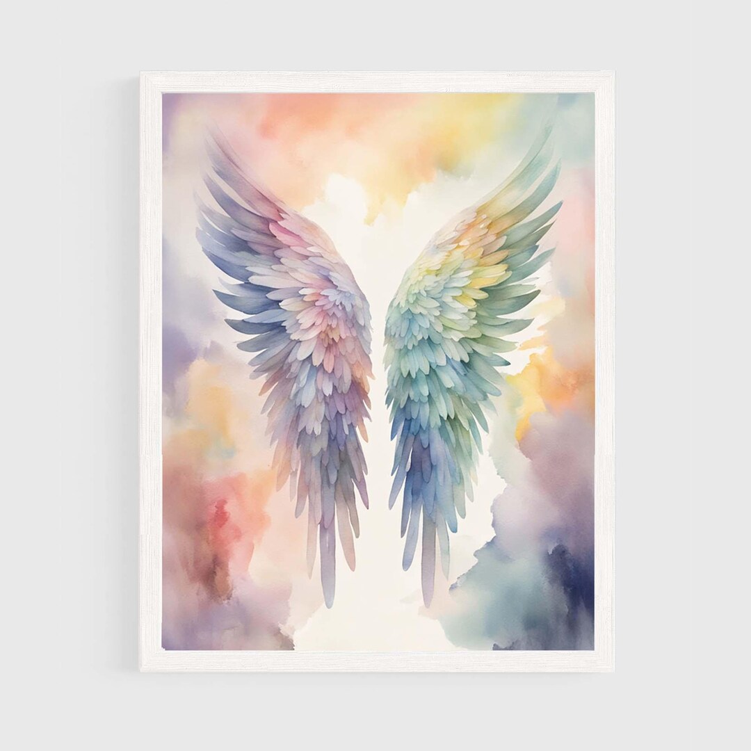 Watercolor Rainbow Angel Wings Poster Print, Religious Wall Art - Etsy