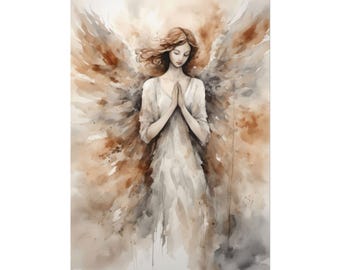 Praying Angel Poster, Guardian Angel Watercolor Print Religious Wall Art Abstract Angel Artwork Personalized Gifts - Angel #22