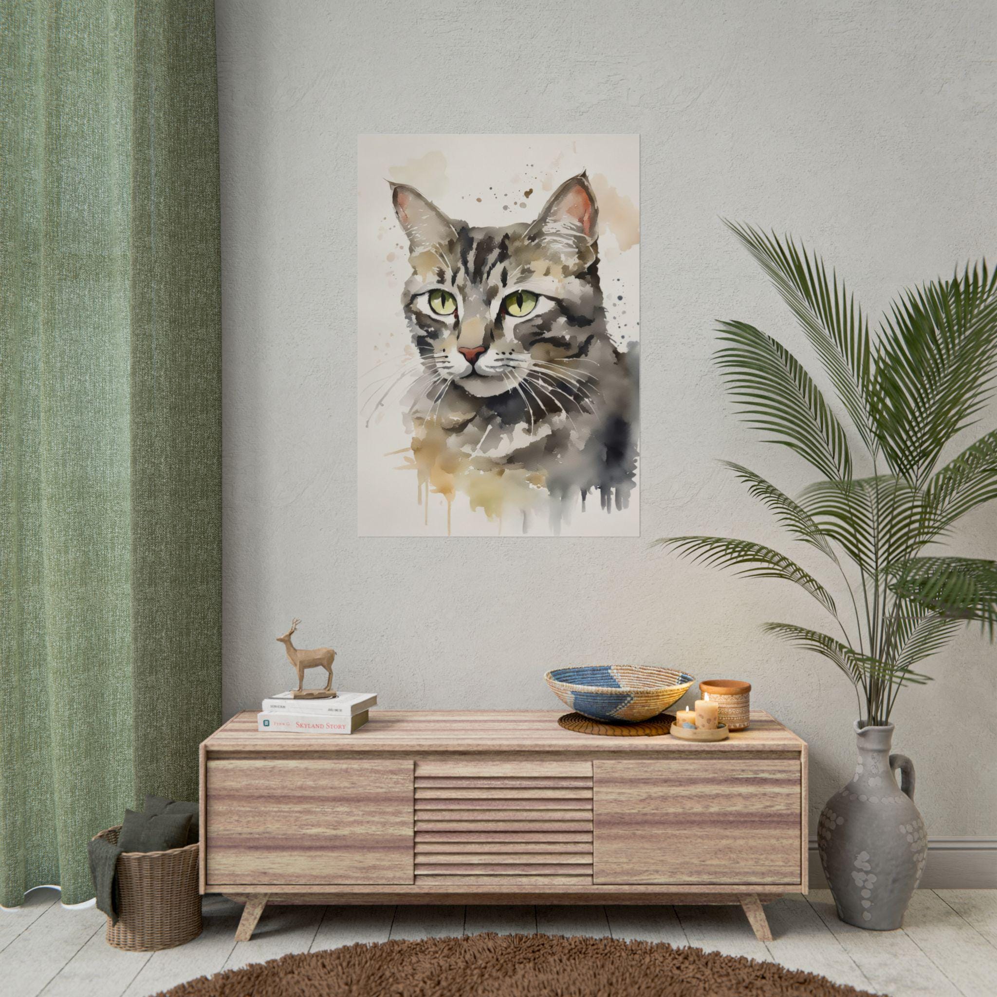 Gray Tabby Cat Watercolor Painting Pets Art Print Animal Wall Art Cat ...