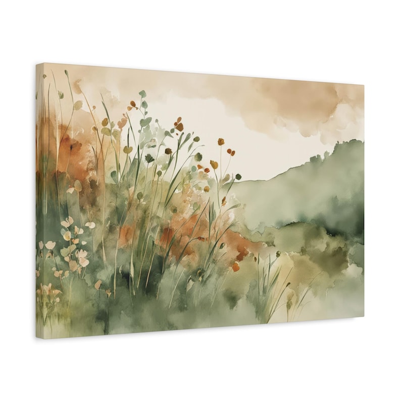 Rust and Sage Green Wildflowers Gallery Wrap Canvas Print #NC99, Watercolor Painting, Floral Art Print image 7
