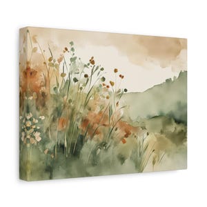 Rust and Sage Green Wildflowers Gallery Wrap Canvas Print #NC99, Watercolor Painting, Floral Art Print image 9
