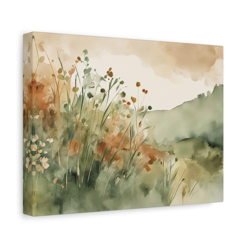 Rust and Sage Green Wildflowers Gallery Wrap Canvas Print #NC99, Watercolor Painting, Floral Art Print image 9