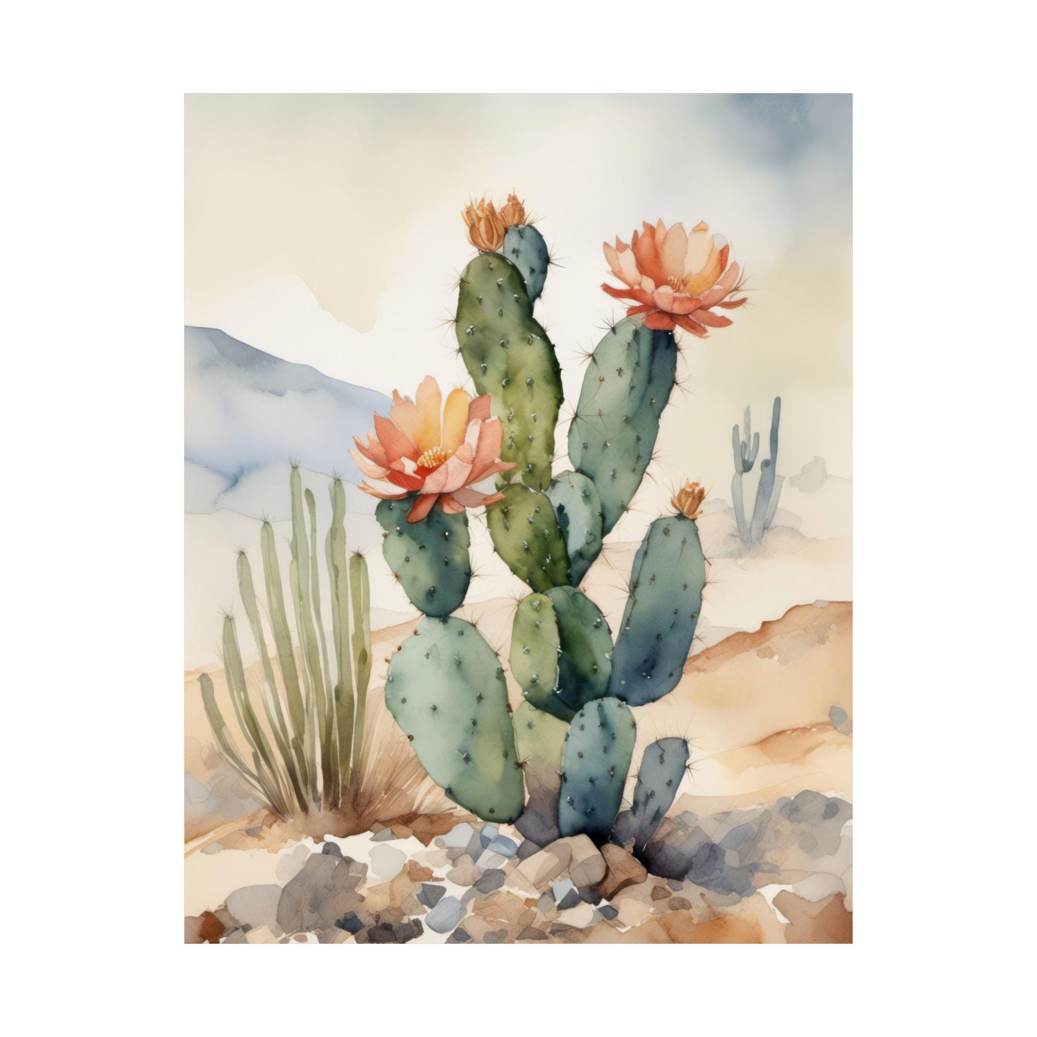 Desert Cactus Flowers Watercolor Art Print Floral Artwork Cacti Wall ...