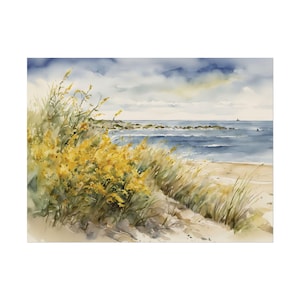 Cape Cod and Seaside Goldenrod Coastal Print, Massachusetts Watercolor Painting, Yellow Floral Art Print Artwork, Nautical Wall Art