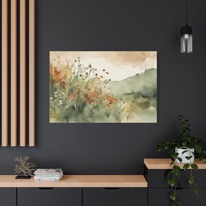 Rust and Sage Green Wildflowers Gallery Wrap Canvas Print #NC99, Watercolor Painting, Floral Art Print image 13