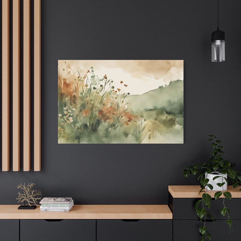 Rust and Sage Green Wildflowers Gallery Wrap Canvas Print #NC99, Watercolor Painting, Floral Art Print image 13