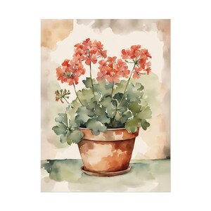 Red Geranium Watercolor Painting Floral Poster, Still Life Art Print Flowers Artwork Botanical Nature Lover Wall Art