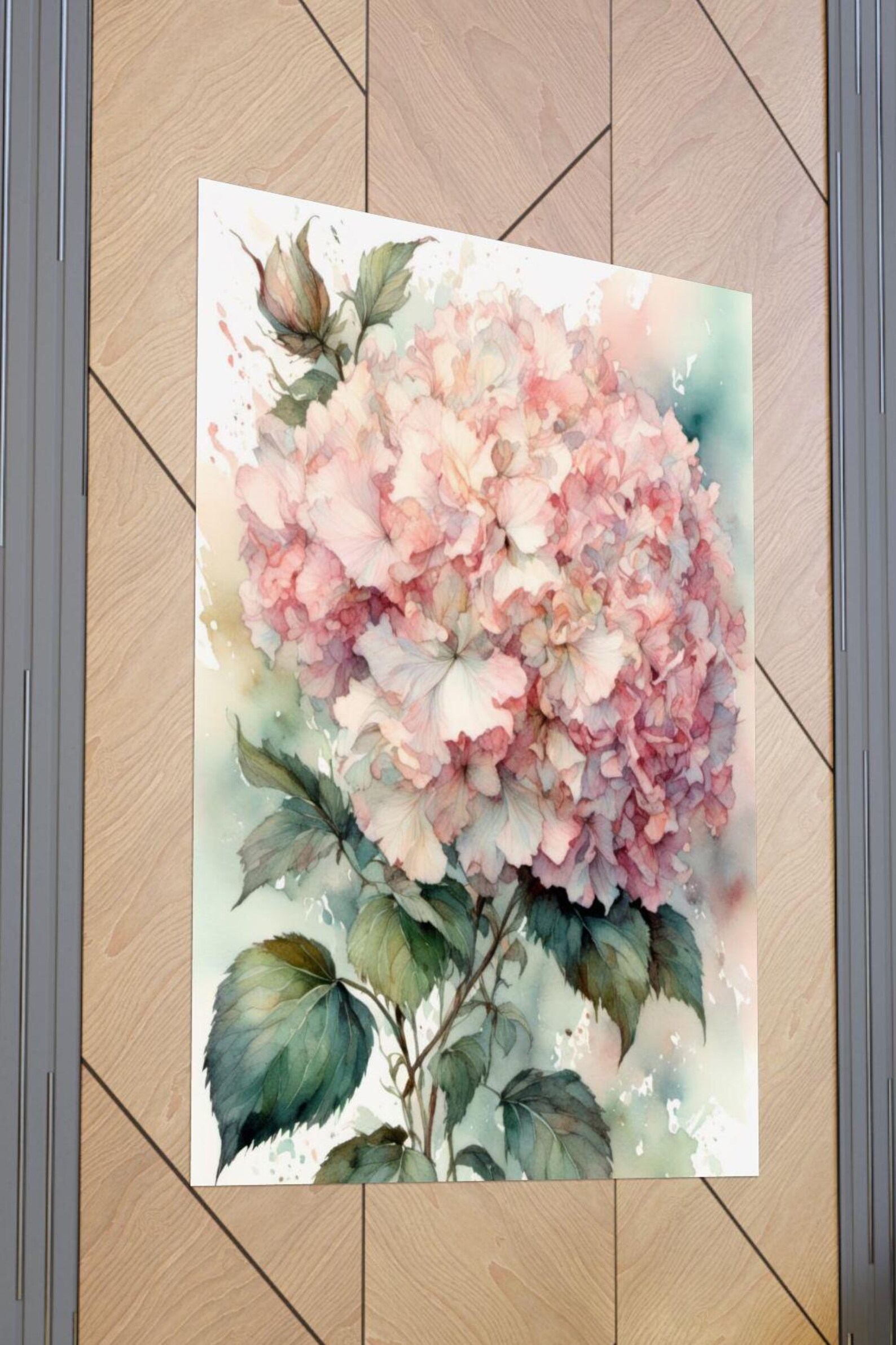Pale Pink Hydrangea Watercolor Painting Floral Wall Art Flowers Artwork ...