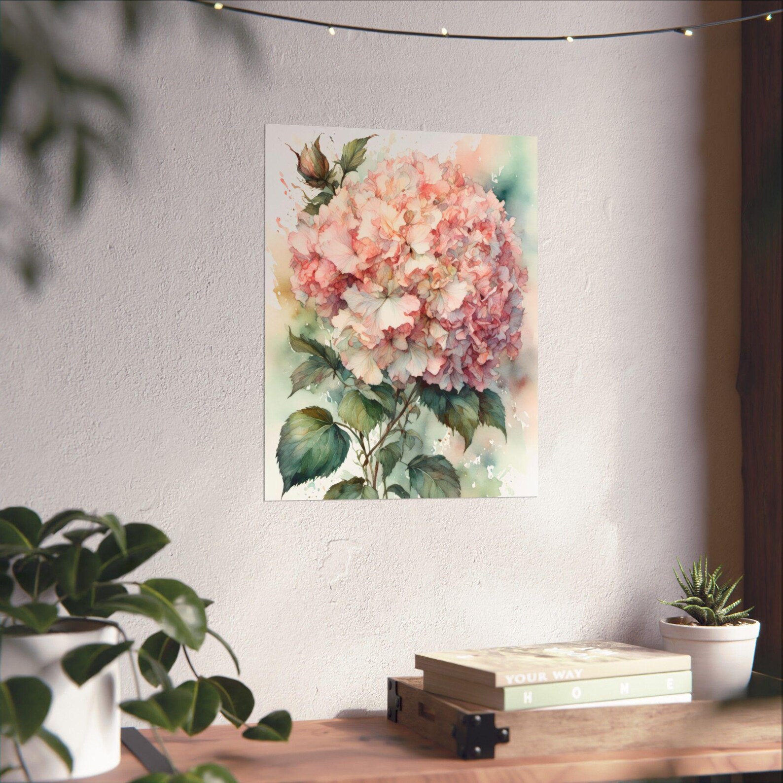 Pale Pink Hydrangea Watercolor Painting Floral Wall Art Flowers Artwork ...