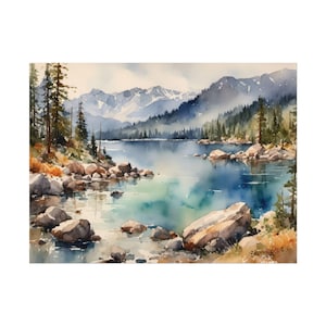 Lake Tahoe Watercolor Painting National Park Artwork California Landscape Wall Art Lake PRINT from a watercolor painting - Tahoe #13