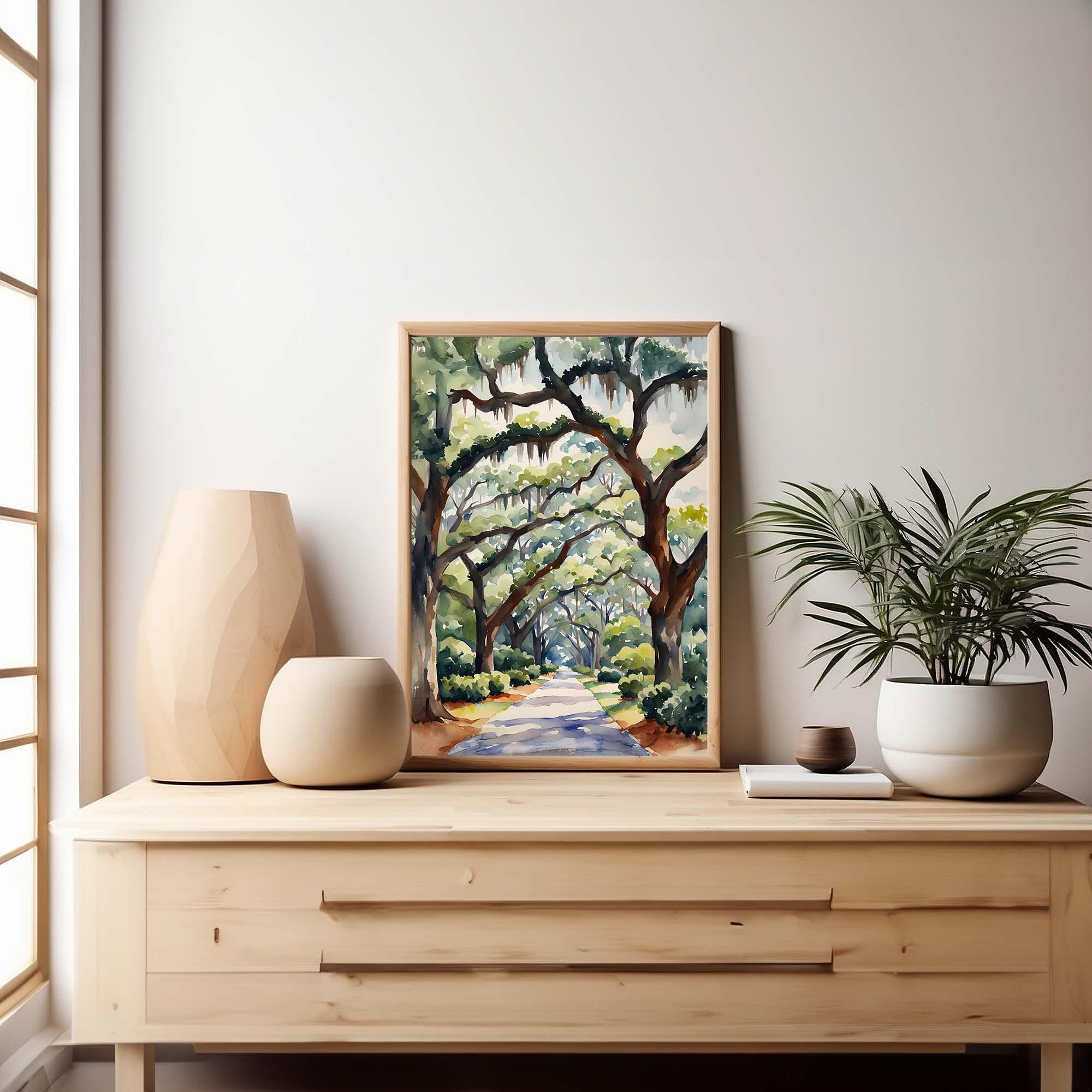 Charleston Painting White Point Garden Watercolor Art Print Oak Tree Wall Art Low Country Art Summer South Carolina Print