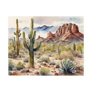 Desert Painting Arizona Watercolor Landscape Saguaro Desert Poster Arizona Wall Art