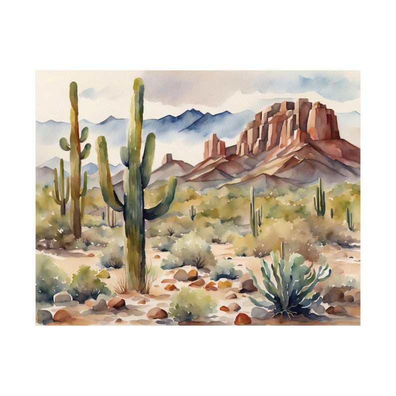Desert Painting Arizona Watercolor Landscape Saguaro Desert Poster Arizona Wall Art