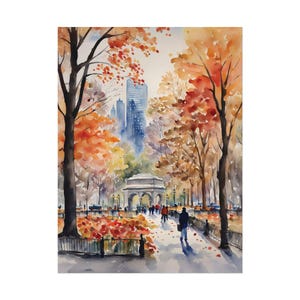 Bryant Park Painting NYC Watercolor Art Print New York Cityscape Wall Art Autumn Poster Fall Leaves Housewarming Gift