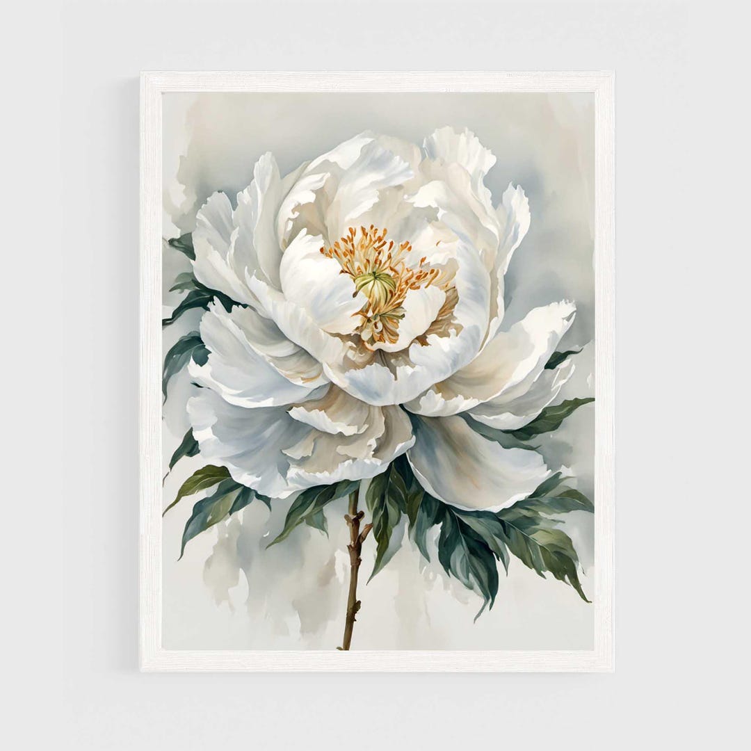 White Peony Flower Watercolor Painting Peonies Floral Poster Art Print ...