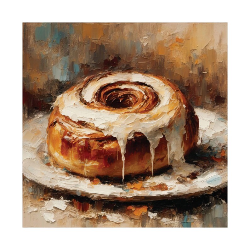 Cinnamon Roll, Oil Painting, Dessert Artwork, Autumn Wall Art, Fall
