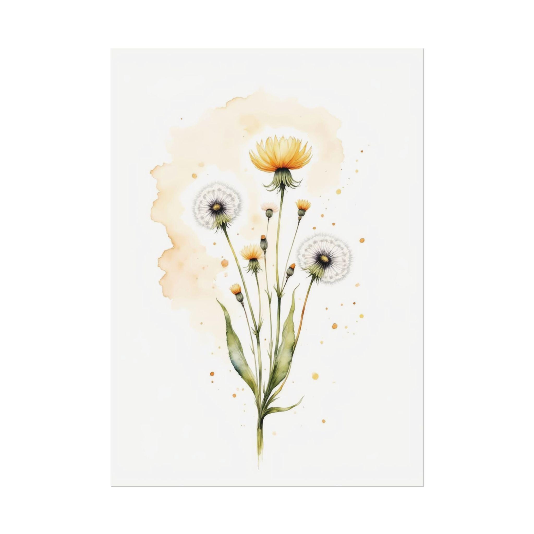 Dandelion Flowers Painting, Minimalist Make a Wish Floral Botanical Wall Art, Wildflower Bouquet Watercolor Print #NC40