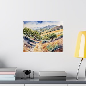 California Hills Painting San Luis Obispo Watercolor Art Print Landscape Art Print Hiking Trail Wall Art Forest Mountain Print image 5