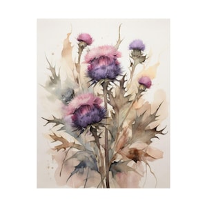 Purple Thistle Flowers Painting Purple Wildflowers Watercolor Floral Wall Art Botanical Art Fine Art Print Giclee