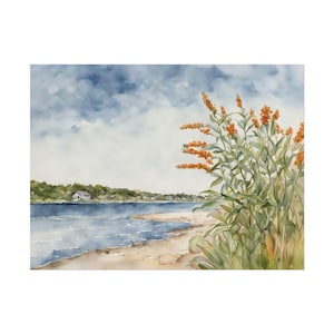 Cape Cod Coastal Print, Orange Milk Weed Massachusetts Watercolor Painting Art Print Artwork, Floral Nautical Wall Art