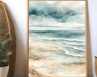 Sandy Beach Watercolor Seascape Painting, Giclee Art Print Ocean Wall Art - Beach #27