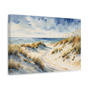 Belle vue sur les dunes de la plage pendant que vous marchez vers l&#39;océan, impression sur toile, art mural, décoration de plage parfaite ou merveilleux cadeau de pendaison de crémaillère