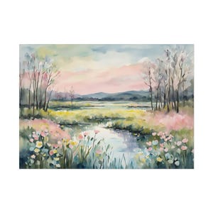 Wildflowers Marsh Landscape Painting | Pastel Carolina Green Lowcountry Watercolor Art Print