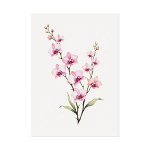 Pink Orchid Flowers Painting, Elegant Bouquet Watercolor Print, Minimalist Floral Botanical Wall Art