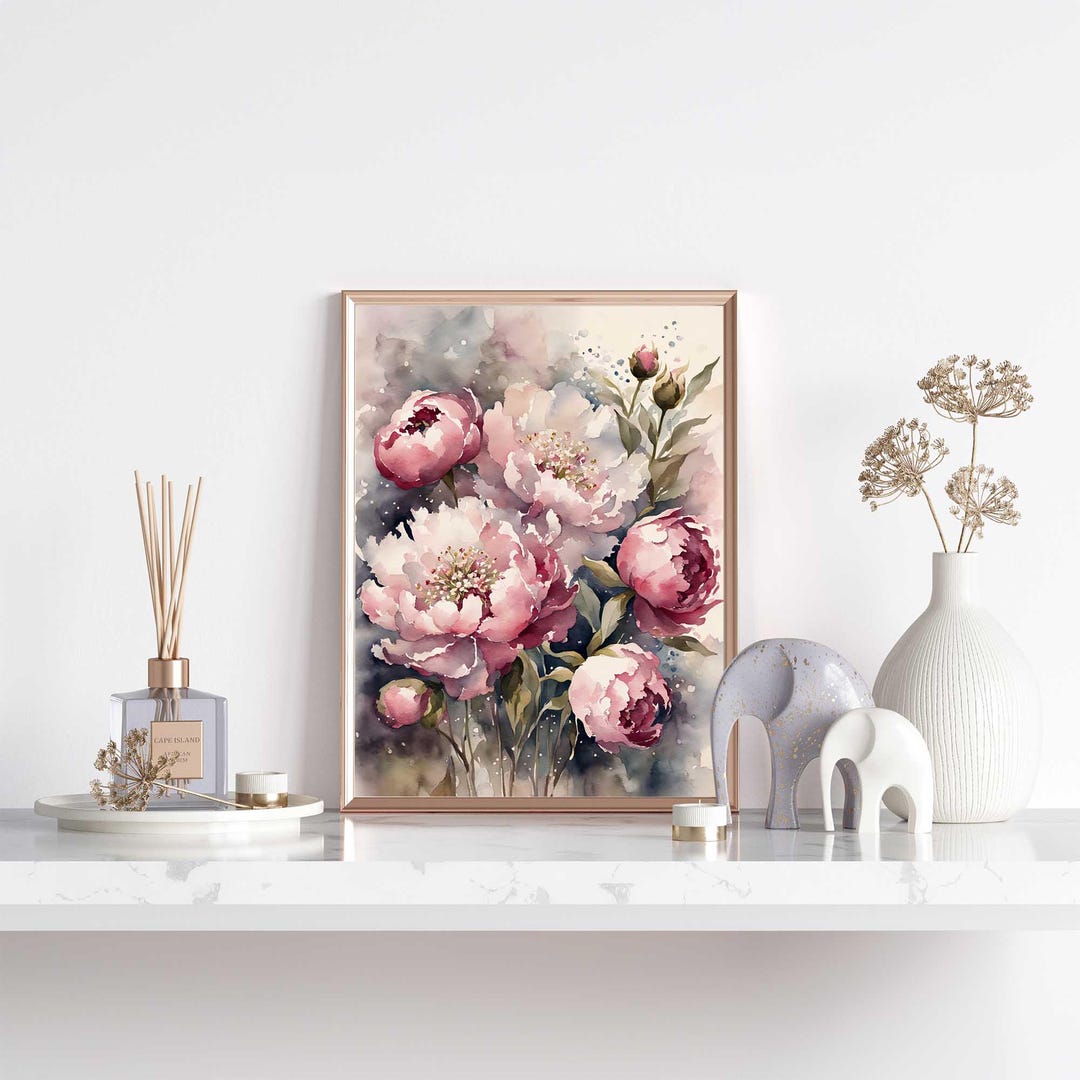 Pink Peony Bouquet Watercolor Painting, Romantic Floral Art Print - Etsy