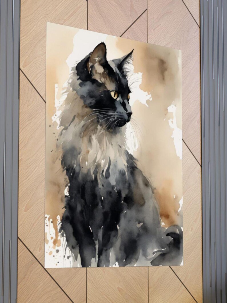 Black Cat Watercolor Painting Pets Art Print Animal Wall Art Cat Poster ...