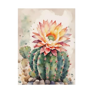 Blooming Domino Cactus Pink Flowers Watercolor Art Print Floral Artwork Cacti Wall Art Cactus PRINT from watercolor painting - Cactus #24