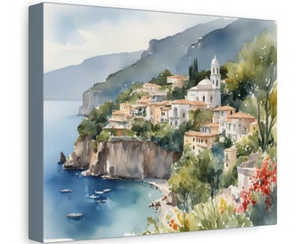 Ravello Painting Amalfi Coast Watercolor Canvas Art, Villa Rufolo Wall Art Print Mediterranean Italian Italy