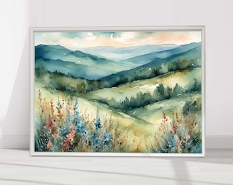 Wildflowers Blue Ridge Mountains Watercolor North Carolina Landscape Painting Appalachian Highlands Artwork Nature Wall Art #6