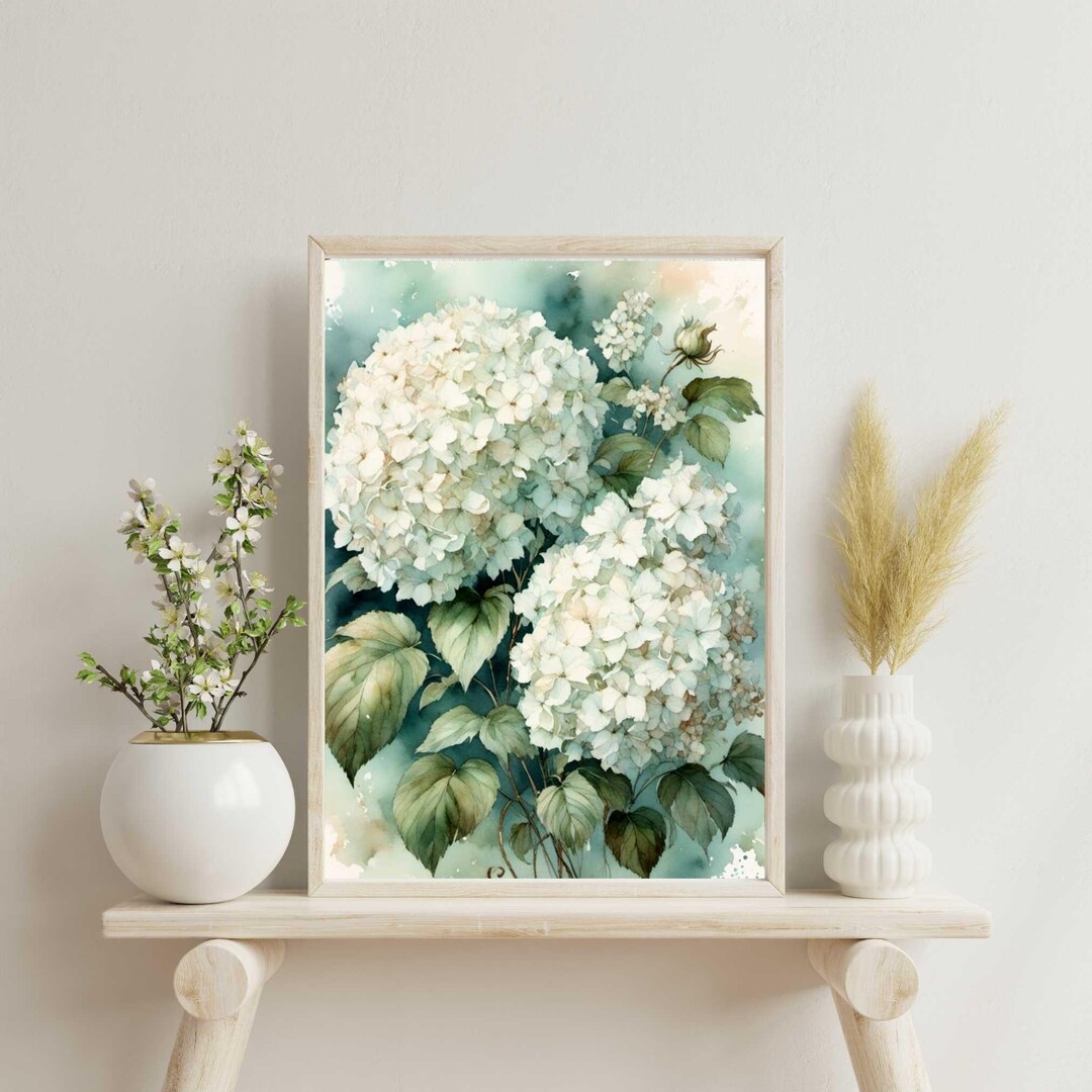 Hydrangea Watercolor Painting Floral Wall Art Flowers Artwork Neutral ...