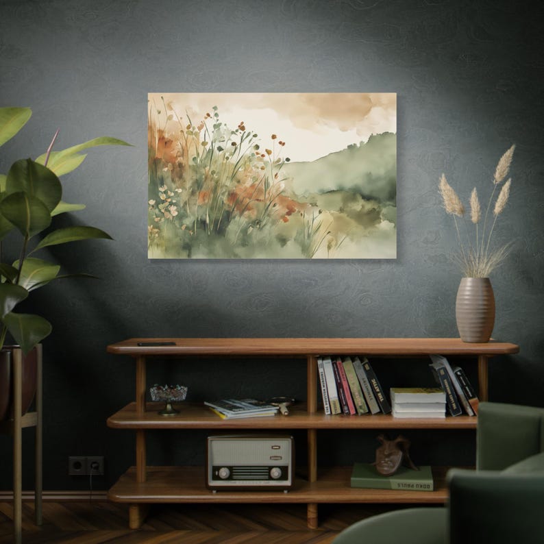 Rust and Sage Green Wildflowers Gallery Wrap Canvas Print #NC99, Watercolor Painting, Floral Art Print image 14