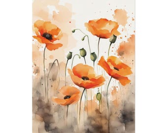 California Poppy Watercolor Painting Wildflowers Artwork Floral Wall Art Flowers PRINT from a watercolor painting #04