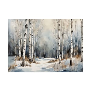 Winter Birch Trees Watercolor Print Forest Painting, Nature Art Print, Birches Forest Landscape, Neutral Wall Art