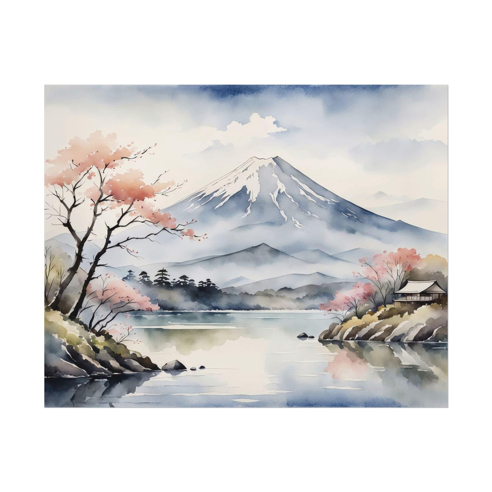 Mount Fuji Japan Watercolor Painting, Japanese Cherry Blossom Mountain ...