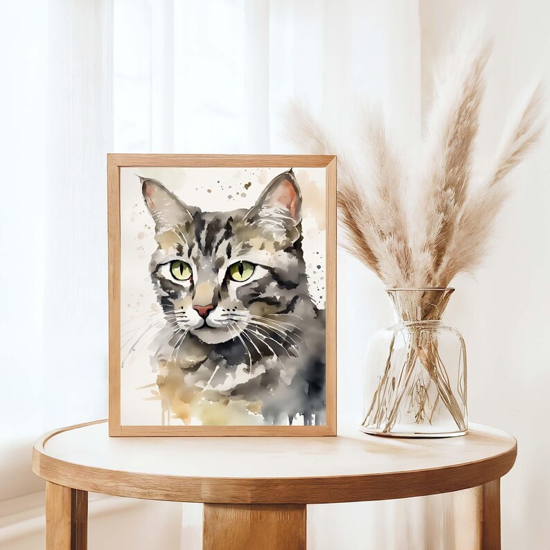 Gray Tabby Cat Watercolor Painting Pets Art Print Animal Wall Art Cat ...