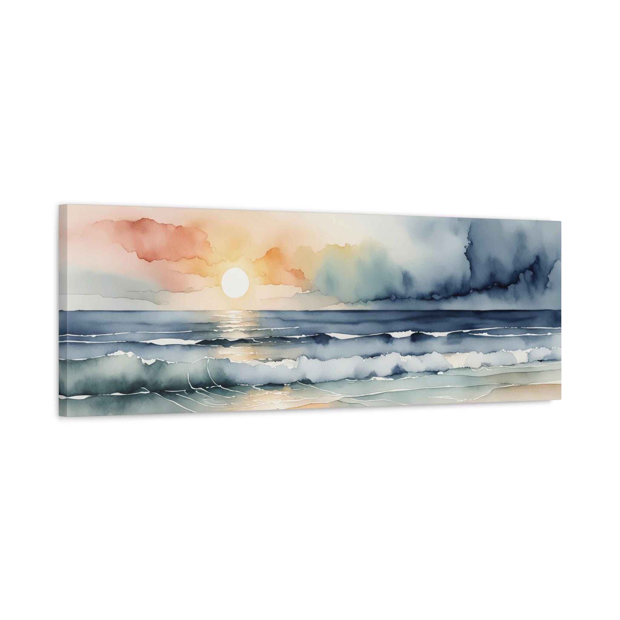 Abstract Ocean Waves Beach Sunset Canvas Art Print, Long Narrow ...
