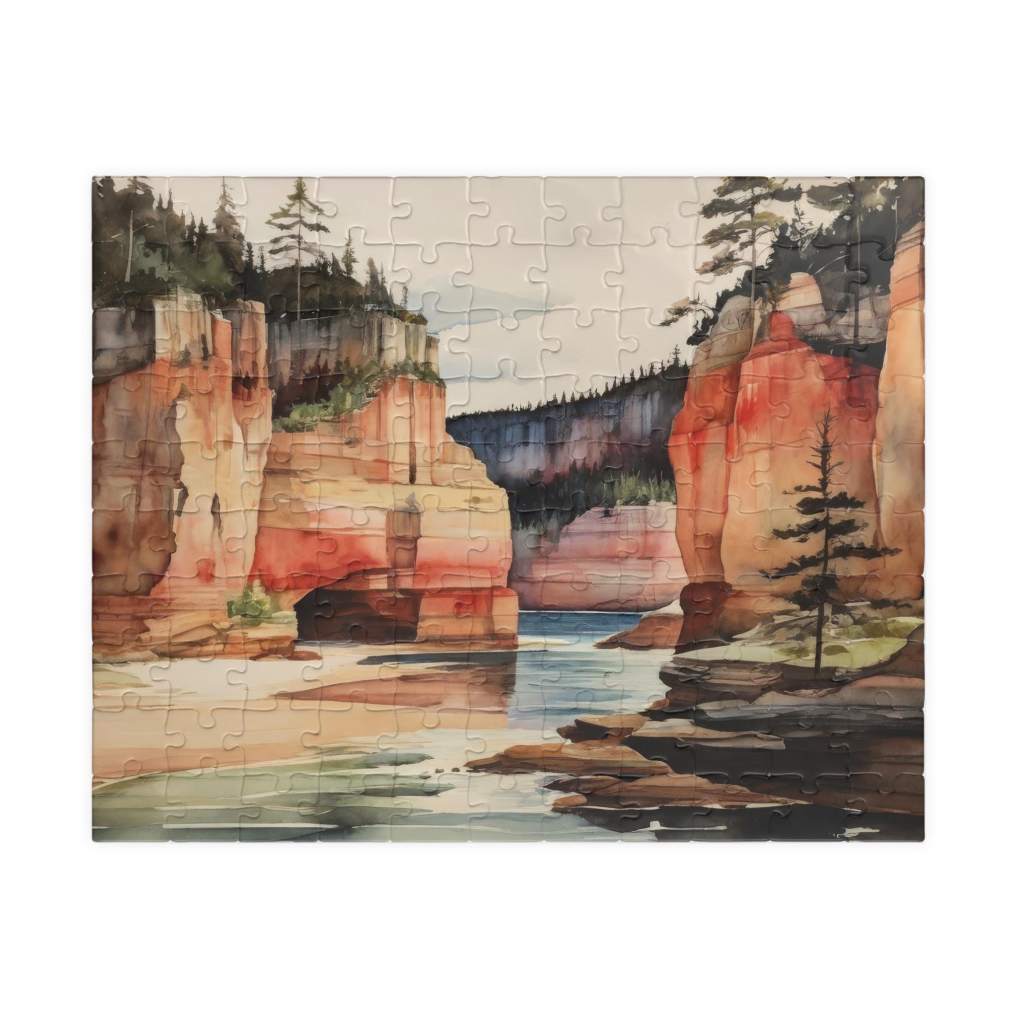 Jigsaw Puzzles Rocks Jigsaw Puzzle: Pictured Rocks Watercolor Michigan Landscape (110, 252 ...