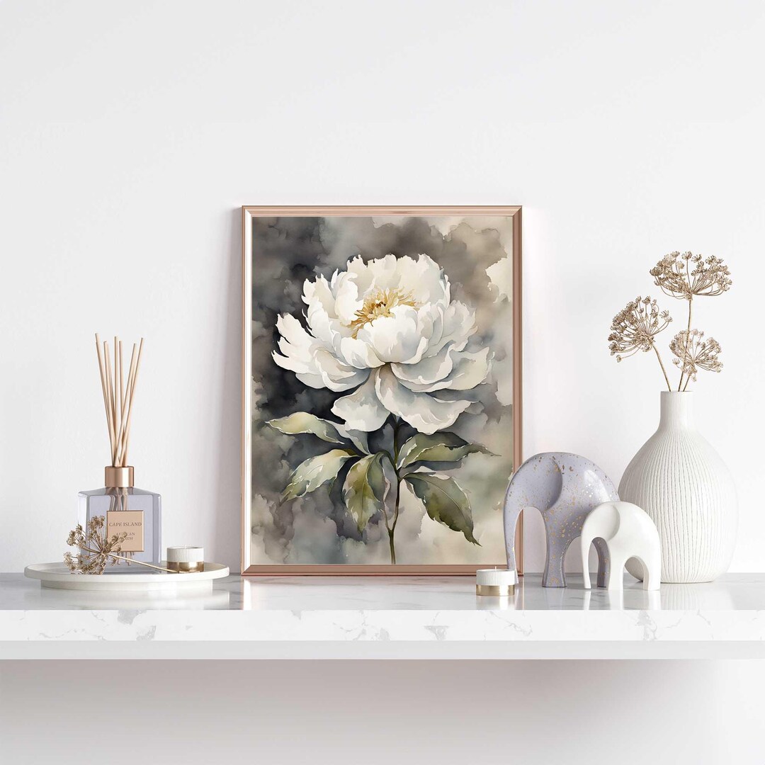 White Peony Flower Watercolor Print, Peonies Painting Floral Art Print ...