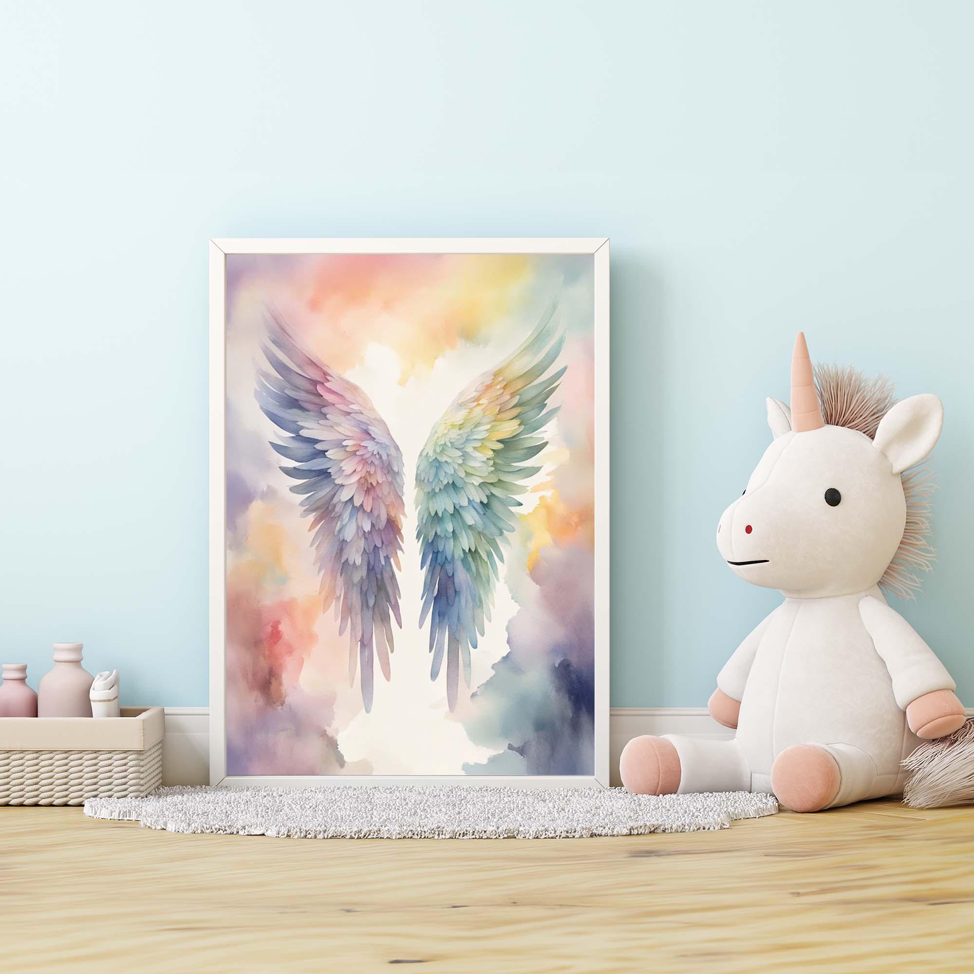 Watercolor Rainbow Angel Wings Poster Print, Religious Wall Art - Etsy