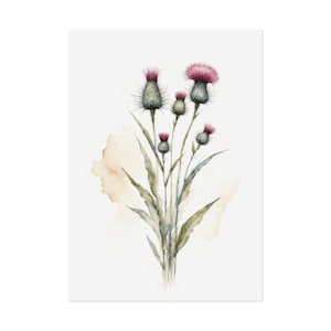 Purple Thistle Flowers Painting, Wildflowers Watercolor Print, Minimalist Floral Botanical Wall Art #NC12