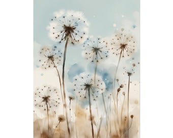 Blue Dandelion Art Print Watercolor Wildflowers Painting Floral Art Print Flowers Wall Art Botanical Poster - Dandelions #25
