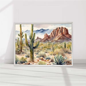 Desert Painting Arizona Watercolor Landscape Saguaro Desert Poster Arizona Wall Art